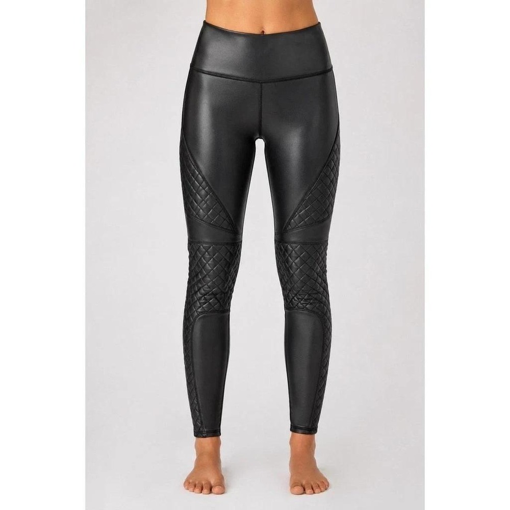 Spanx Faux Leather Quilted Moto Leggings Black High Waist XS 20114R